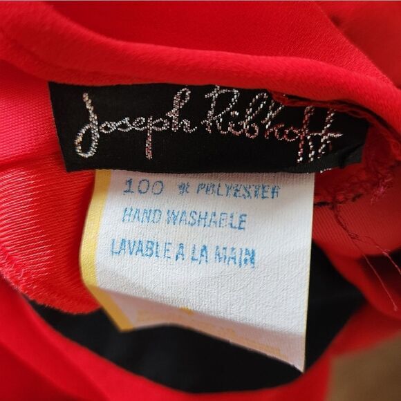 Red & Black 80s Vintage Joseph Ribkoft  Pleated Puff Sleeve Drop Waist Dress - Picture 2 of 7